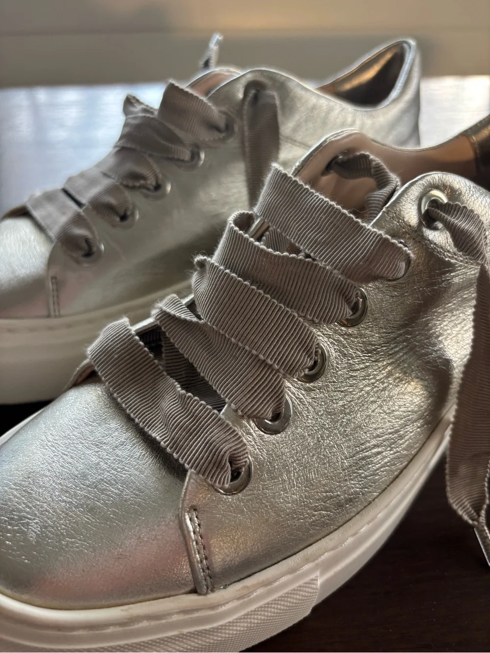 AGL Metallic Silver Women's Platform Sneakers. Size 39.5